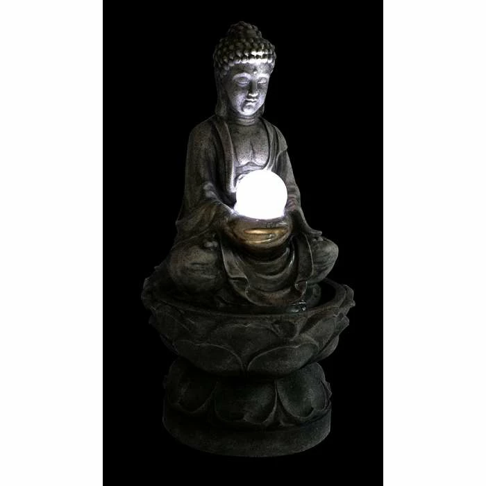 H66cm Buddha & Crystal Ball Water Feature with LED Lights | Indoor/Outdoor Use by Ambienté - Image 4