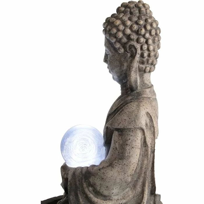 H66cm Buddha & Crystal Ball Water Feature with LED Lights | Indoor/Outdoor Use by Ambienté - Image 5