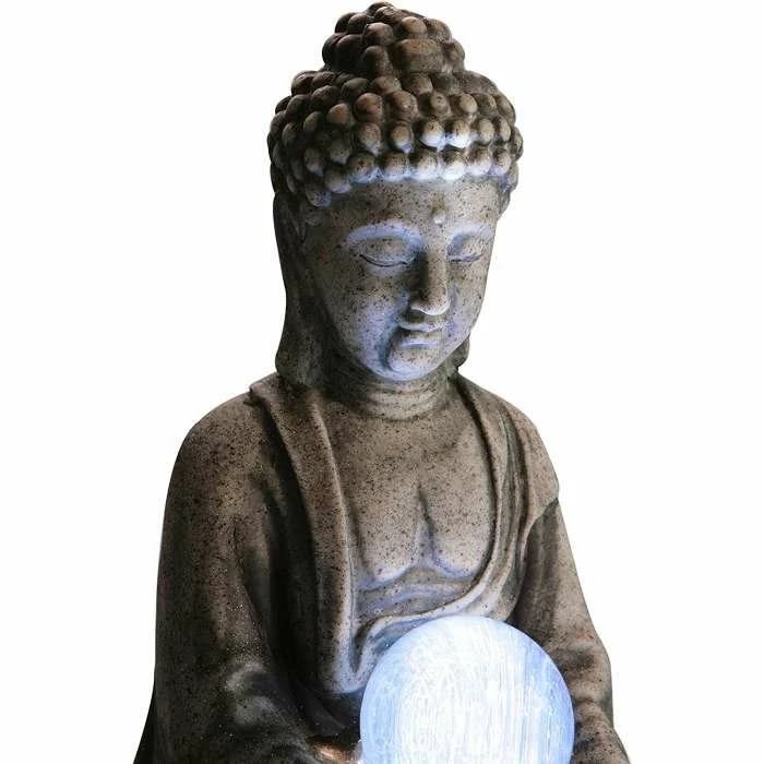 H66cm Buddha & Crystal Ball Water Feature with LED Lights | Indoor/Outdoor Use by Ambienté - Image 2