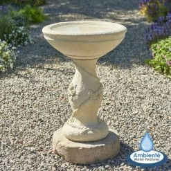 H38cm Yorkshire Rose Patterned Stone Bird Bath by Ambienté