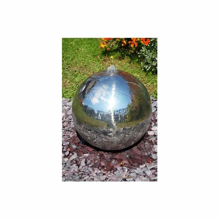 H40cm Polished Sphere Stainless Steel Water Feature with Lights by Ambienté - Image 3