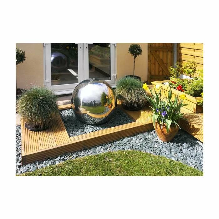 H40cm Polished Sphere Stainless Steel Water Feature with Lights by Ambienté - Image 5