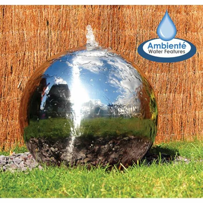 H40cm Polished Sphere Stainless Steel Water Feature with Lights by Ambienté