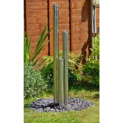 H135cm 3-Tier Tube Stainless Steel Water Feature with Lights | Indoor/Outdoor Use by Ambienté