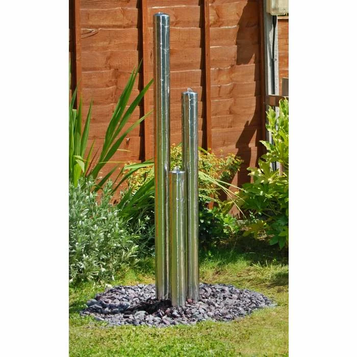 H135cm 3-Tier Tube Stainless Steel Water Feature with Lights | Indoor/Outdoor Use by Ambienté