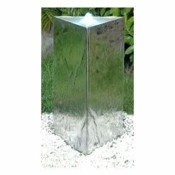 H53cm Triangular Pillar Stainless Steel Water Feature with Lights by Ambienté