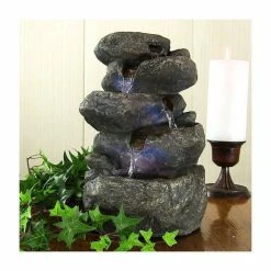 4 Fall Rock Cascading Water Feature with Lights W18cm x H28cm