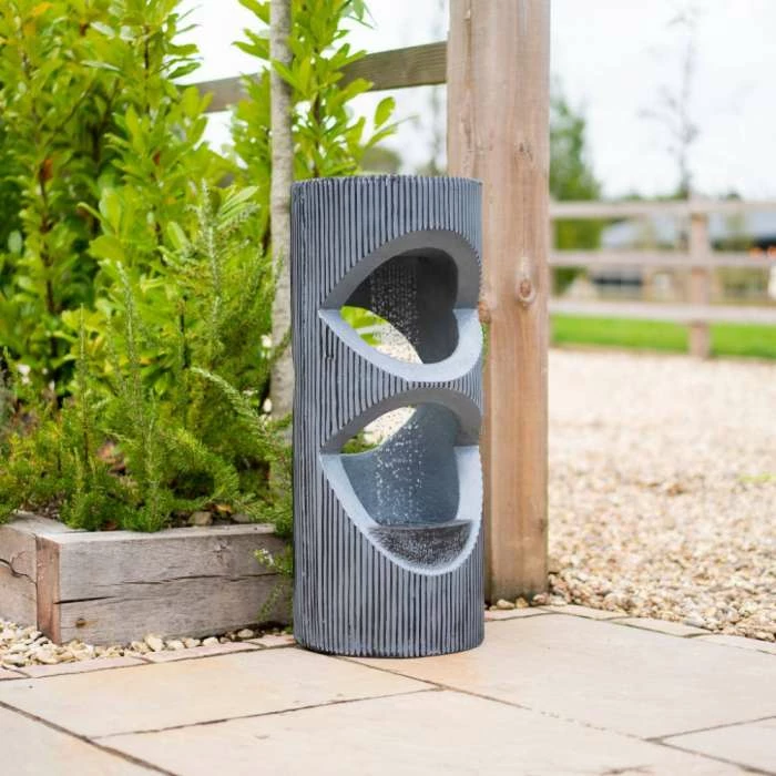 81cm Textured Column Rain Fall Effect Water Feature By Ambienté - Image 3