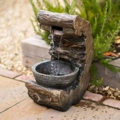 53cm Wooden Wall Pouring Bowl Cascading Water Feature By Ambienté