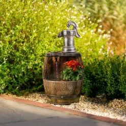 61cm Water Pump Tap And Open Barrel Cascading Planter Water Feature With Lights By Ambienté