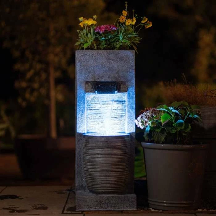 91cm Stone Effect Ripple Wall and Bowl Cascading Planter Water Feature With Lights By Ambienté - Image 2