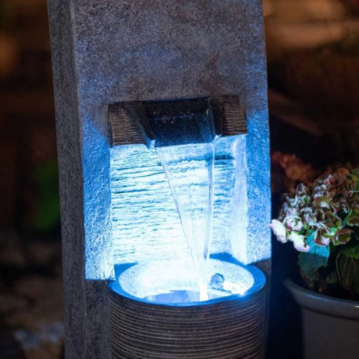 91cm Stone Effect Ripple Wall and Bowl Cascading Planter Water Feature With Lights By Ambienté - Image 3