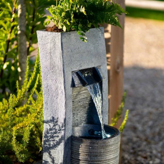 91cm Stone Effect Ripple Wall and Bowl Cascading Planter Water Feature With Lights By Ambienté - Image 7