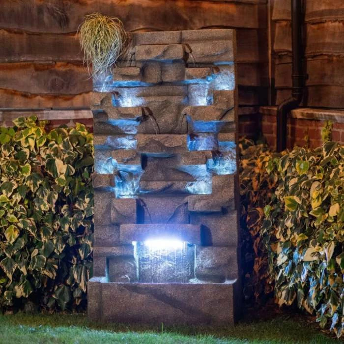 180cm Stone Water Wall Tiered Cascading Planter Water Feature With Lights By Ambienté - Image 2