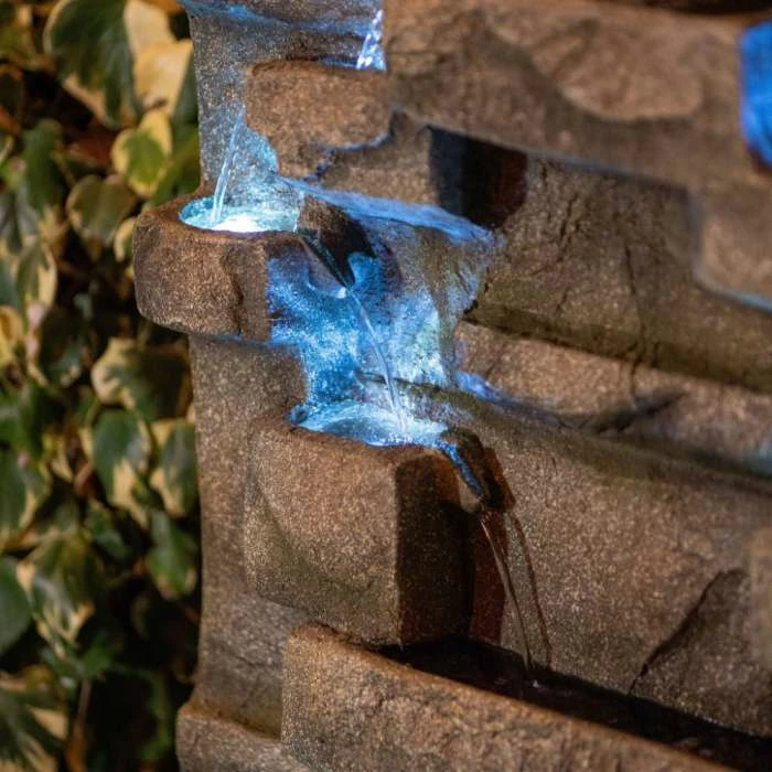 180cm Stone Water Wall Tiered Cascading Planter Water Feature With Lights By Ambienté - Image 3
