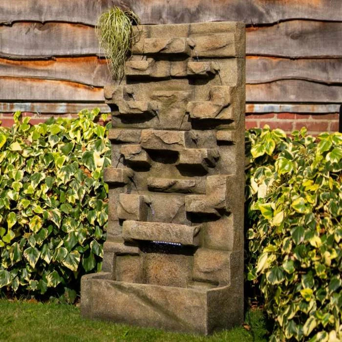 180cm Stone Water Wall Tiered Cascading Planter Water Feature With Lights By Ambienté - Image 4