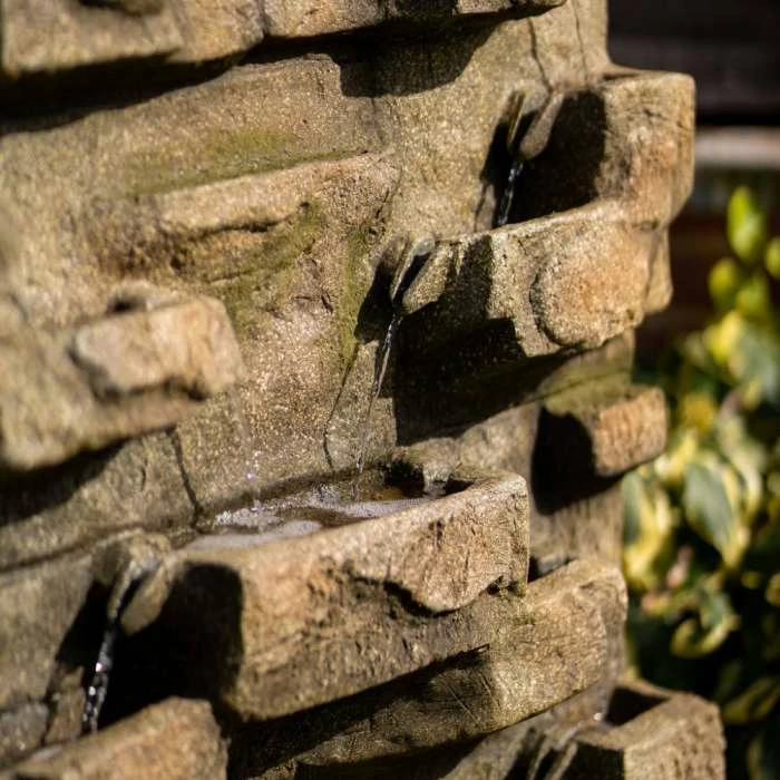 180cm Stone Water Wall Tiered Cascading Planter Water Feature With Lights By Ambienté - Image 7