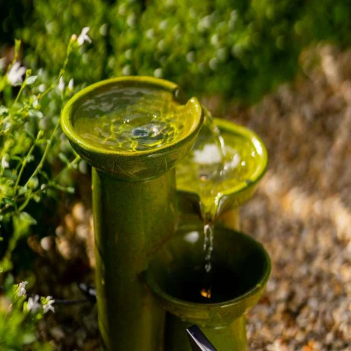 40cm Solar Green Pouring Bowls Tiered Cascading Water Feature With Battery Backup and Lights By Solaray - Image 6