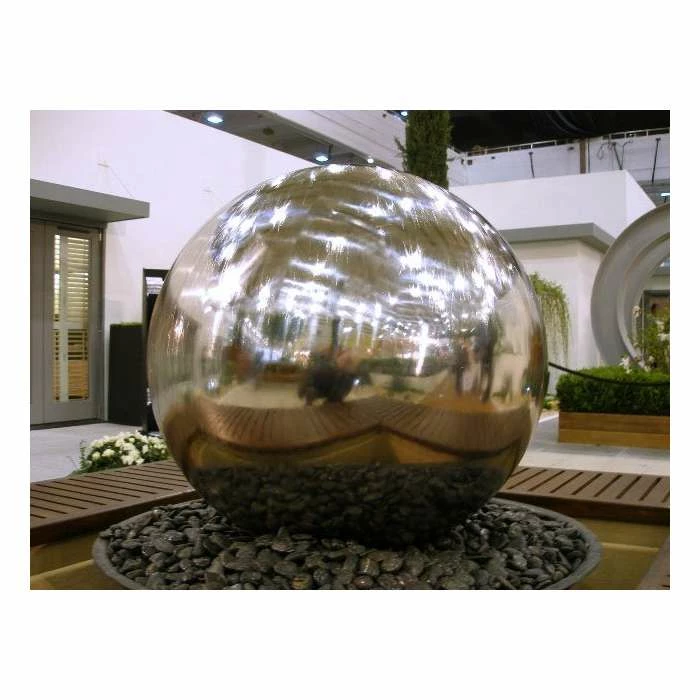 W5ft Polished Stainless Steel Sphere Water Feature with Lights - By Ambienté - Image 3