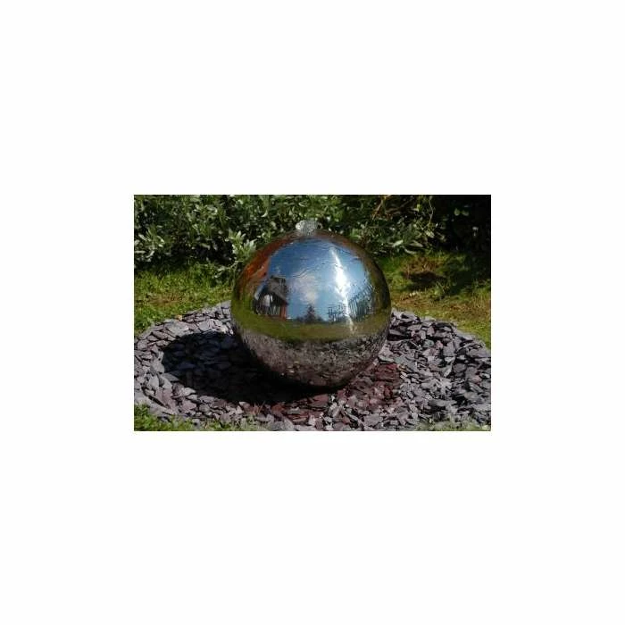 W5ft Polished Stainless Steel Sphere Water Feature with Lights - By Ambienté