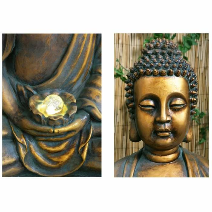 H93cm Golden Buddha Water Feature with Lights & Spinning Ball by Ambienté - Image 4