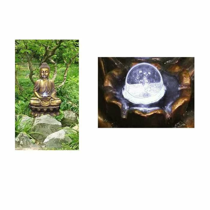 H93cm Golden Buddha Water Feature with Lights & Spinning Ball by Ambienté - Image 6