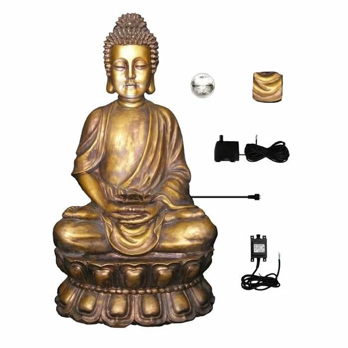 H93cm Golden Buddha Water Feature with Lights & Spinning Ball by Ambienté - Image 8