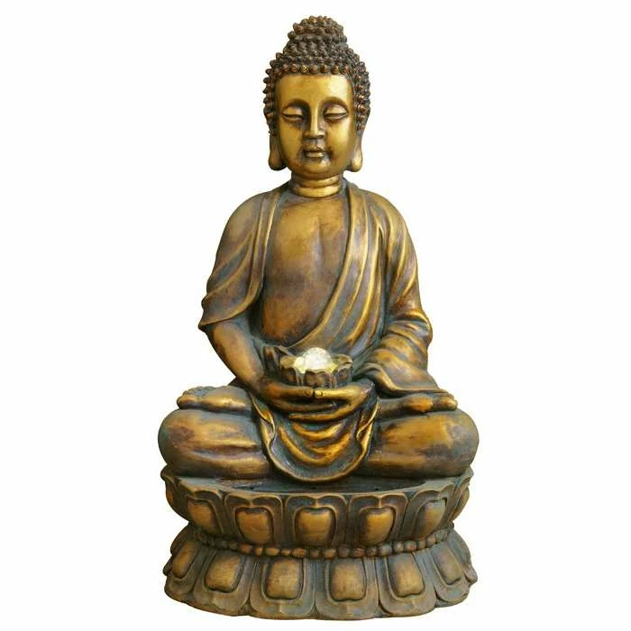 H93cm Golden Buddha Water Feature with Lights & Spinning Ball by Ambienté - Image 2