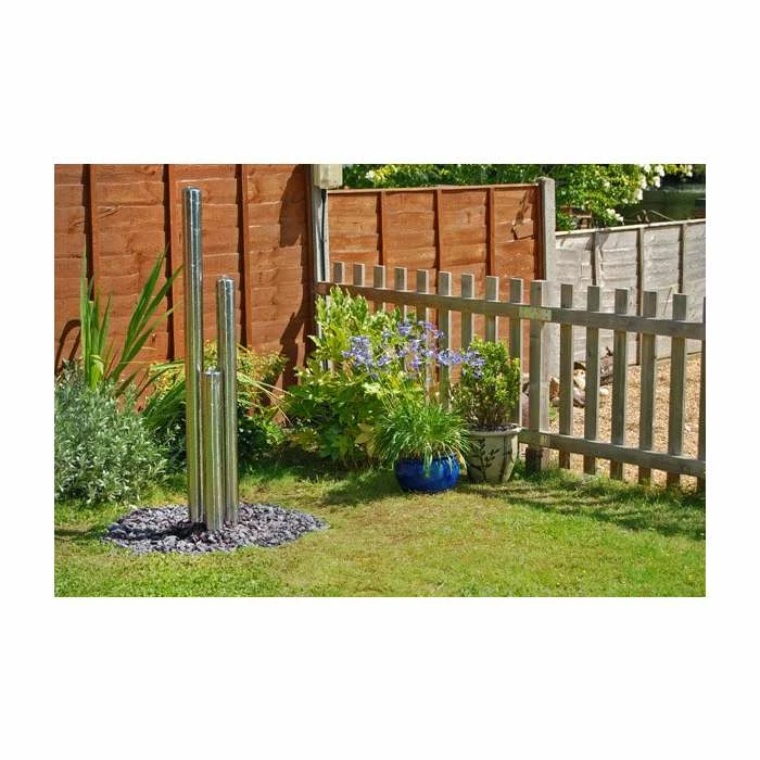 H156cm 3 Brushed Tubes Stainless Steel Water Feature with Lights | Indoor/Outdoor Use by Ambienté - Image 3