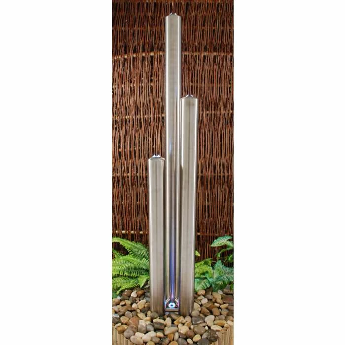 H156cm 3 Brushed Tubes Stainless Steel Water Feature with Lights | Indoor/Outdoor Use by Ambienté