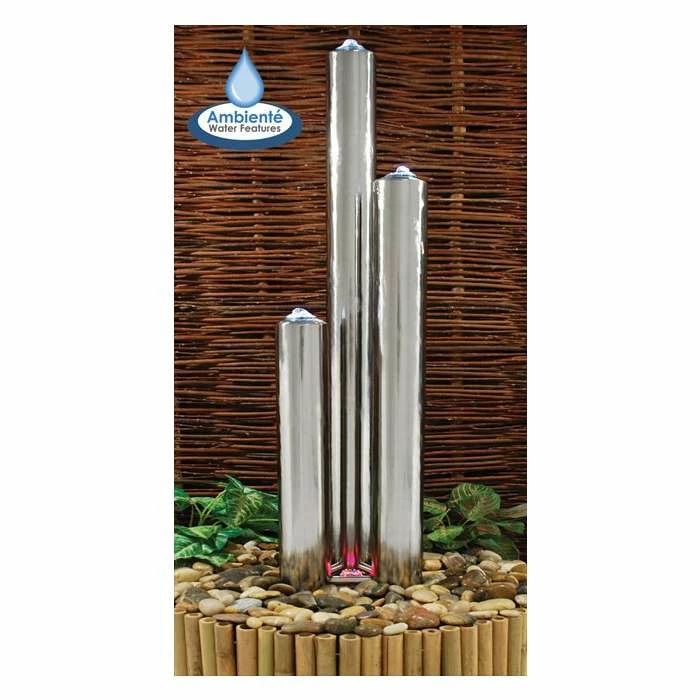 H156cm 3 Brushed Tubes Stainless Steel Water Feature with Lights | Indoor/Outdoor Use by Ambienté - Image 2