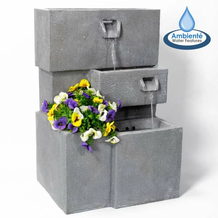 H78cm Higgledy Troughs Water Feature & Planter with Lights | Indoor/Outdoor Use by Ambienté