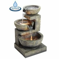 H62cm Kendal 3-Tier Cascading Water Feature with Lights | Indoor/Outdoor Use by Ambienté