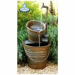 H76cm Tap and Bucket Water Feature with Lights | Indoor/Outdoor Use by Ambienté