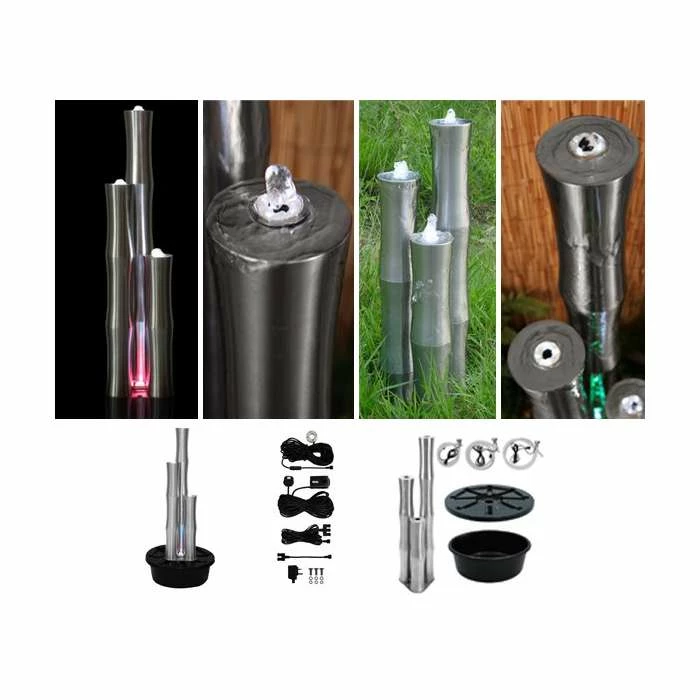 H120cm Brushed Bamboo Stainless Steel Water Feature with Lights | Indoor/Outdoor Use by Ambienté - Image 3