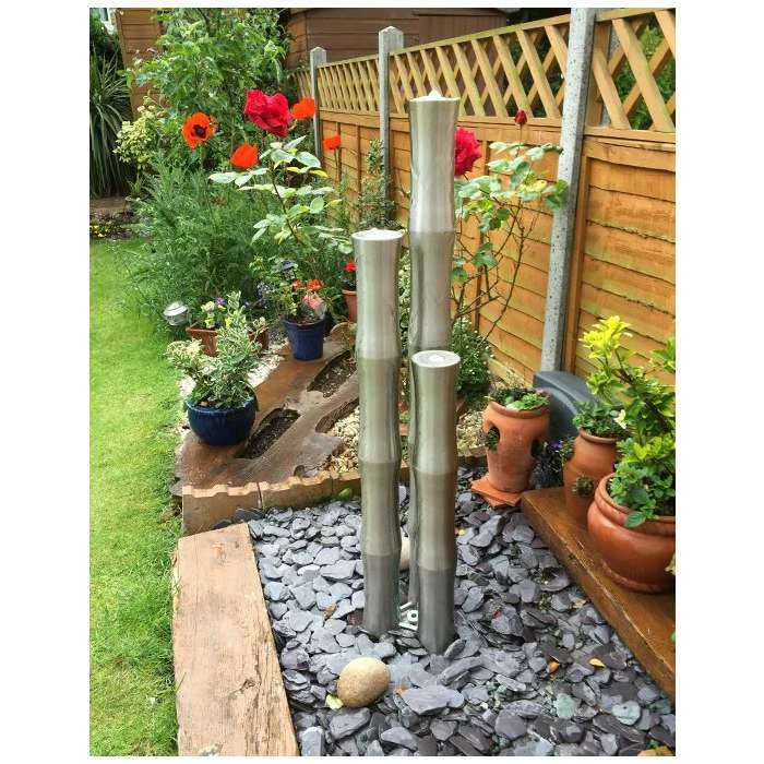 H120cm Brushed Bamboo Stainless Steel Water Feature with Lights | Indoor/Outdoor Use by Ambienté - Image 4