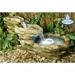 H63cm Cascading Stone River Water Feature with Lights | Indoor/Outdoor Use by Ambienté