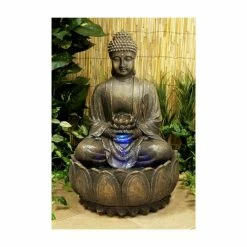 H57cm Blossoming Buddha Water Feature with Lights | Indoor/Outdoor Use by Ambienté