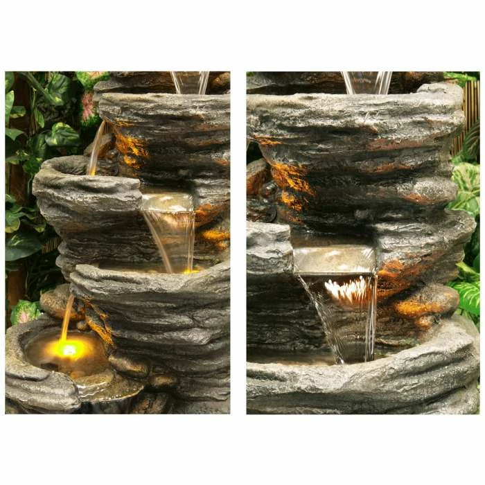 H100cm 4-Tier Rock Pool Cascading Water Feature with Lights | Indoor/Outdoor Use by Ambienté - Image 3