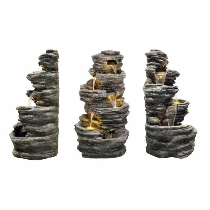 H100cm 4-Tier Rock Pool Cascading Water Feature with Lights | Indoor/Outdoor Use by Ambienté - Image 5