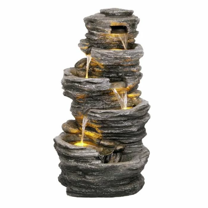 H100cm 4-Tier Rock Pool Cascading Water Feature with Lights | Indoor/Outdoor Use by Ambienté - Image 2
