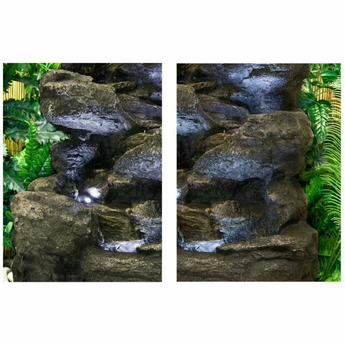 H54cm 4-Tier Rock Falls Water Feature with Lights | Indoor/Outdoor Use by Ambienté - Image 2