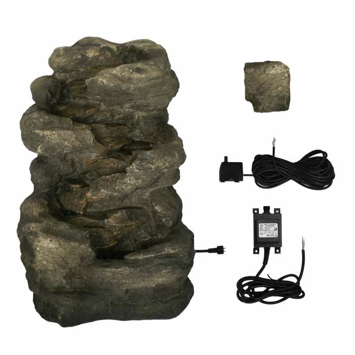 H54cm 4-Tier Rock Falls Water Feature with Lights | Indoor/Outdoor Use by Ambienté - Image 6