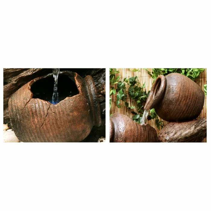 H81cm 4-Tier Oil Jar Cascading Water Feature with Lights | Indoor/Outdoor Use by Ambienté - Image 5