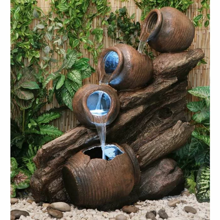 H81cm 4-Tier Oil Jar Cascading Water Feature with Lights | Indoor/Outdoor Use by Ambienté - Image 2