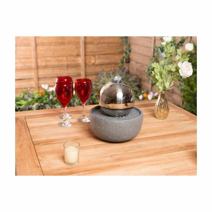 H23cm Eclipse Sphere Stainless Steel Water Feature with Lights | Indoor/Outdoor Use - by Ambienté - Image 4