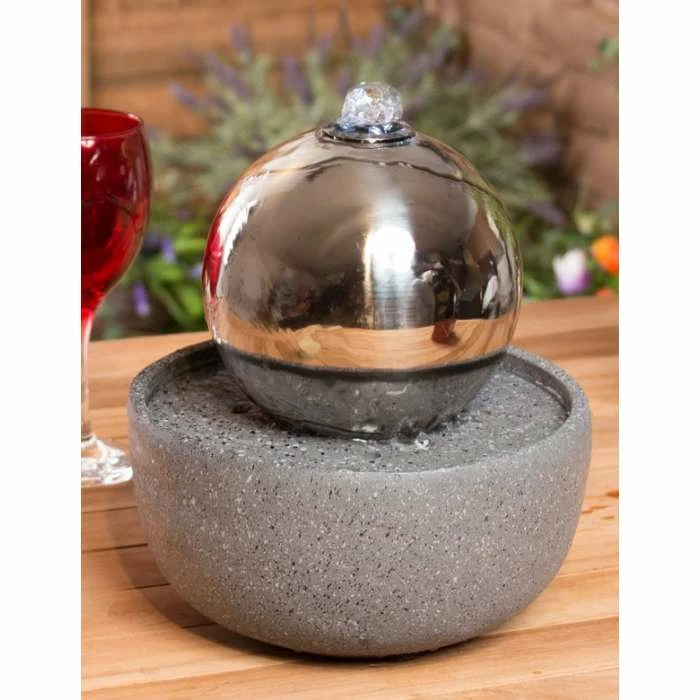 H23cm Eclipse Sphere Stainless Steel Water Feature with Lights | Indoor/Outdoor Use - by Ambienté - Image 5