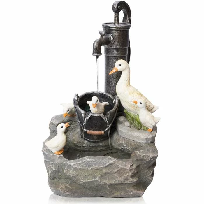 H56cm Duck Family at Old Tap Water Feature with Lights by Ambienté - Image 5