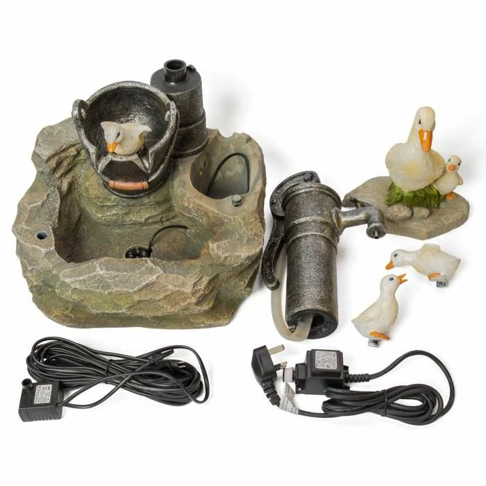H56cm Duck Family at Old Tap Water Feature with Lights by Ambienté - Image 6