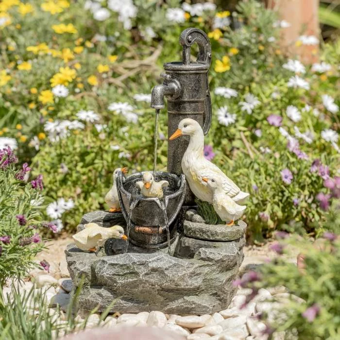 H56cm Duck Family at Old Tap Water Feature with Lights by Ambienté - Image 9